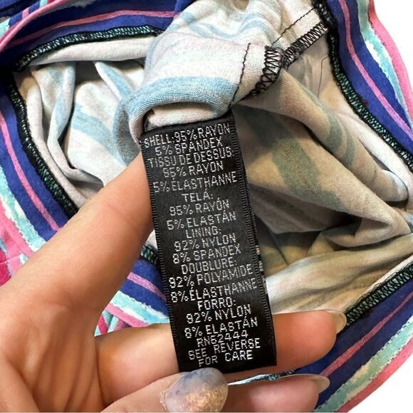 Nicole Miller Collection Wren Jungle Multicolored Striped Tuck Dress Size Small - Picture 15 of 16